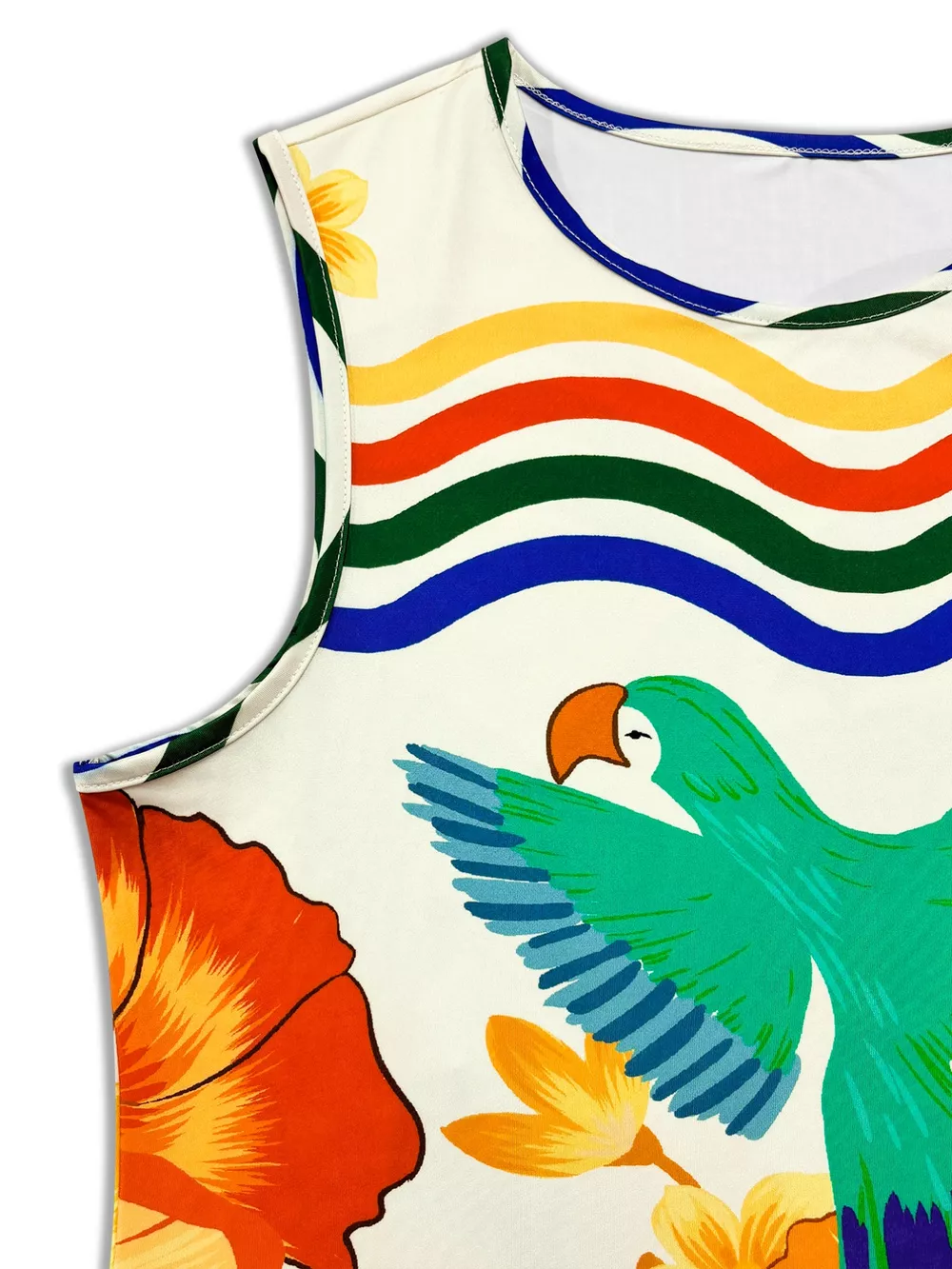 Plus Size Tropical Parrot Print Sleeveless Midi Dress, image 3