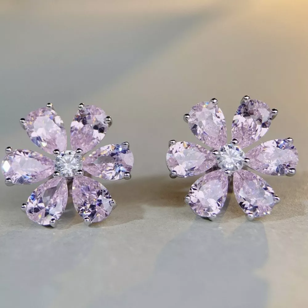 925 Sterling Silver Zircon Flower Earrings, image 3
