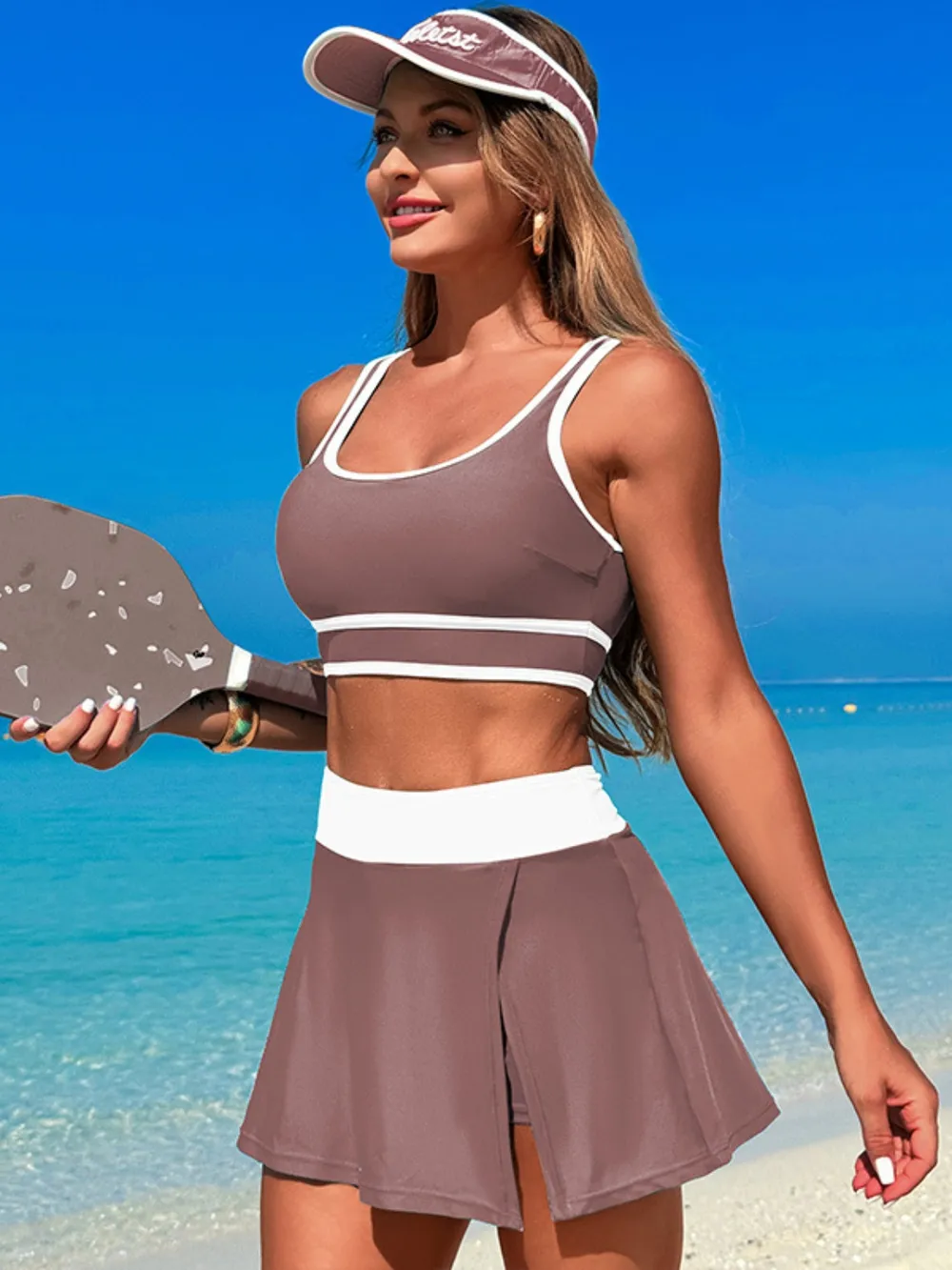 Scoop Neck Top and Skort Swim Set, image 3