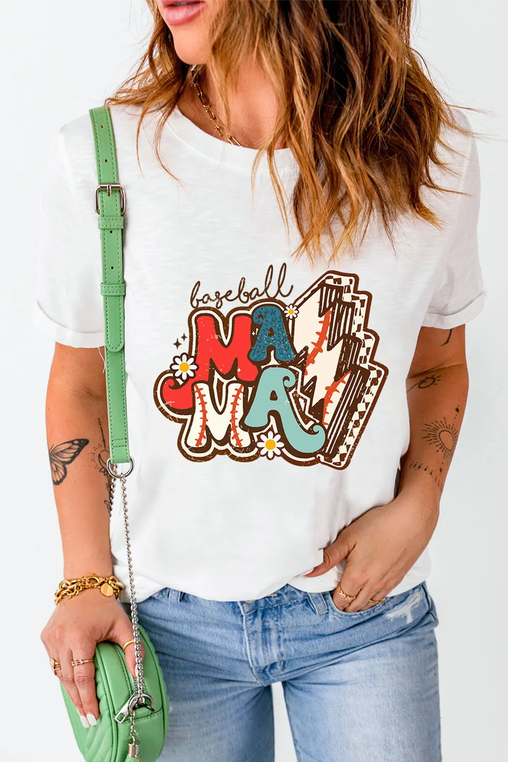 Letter Graphic Round Neck Short Sleeve T-Shirt, image 2