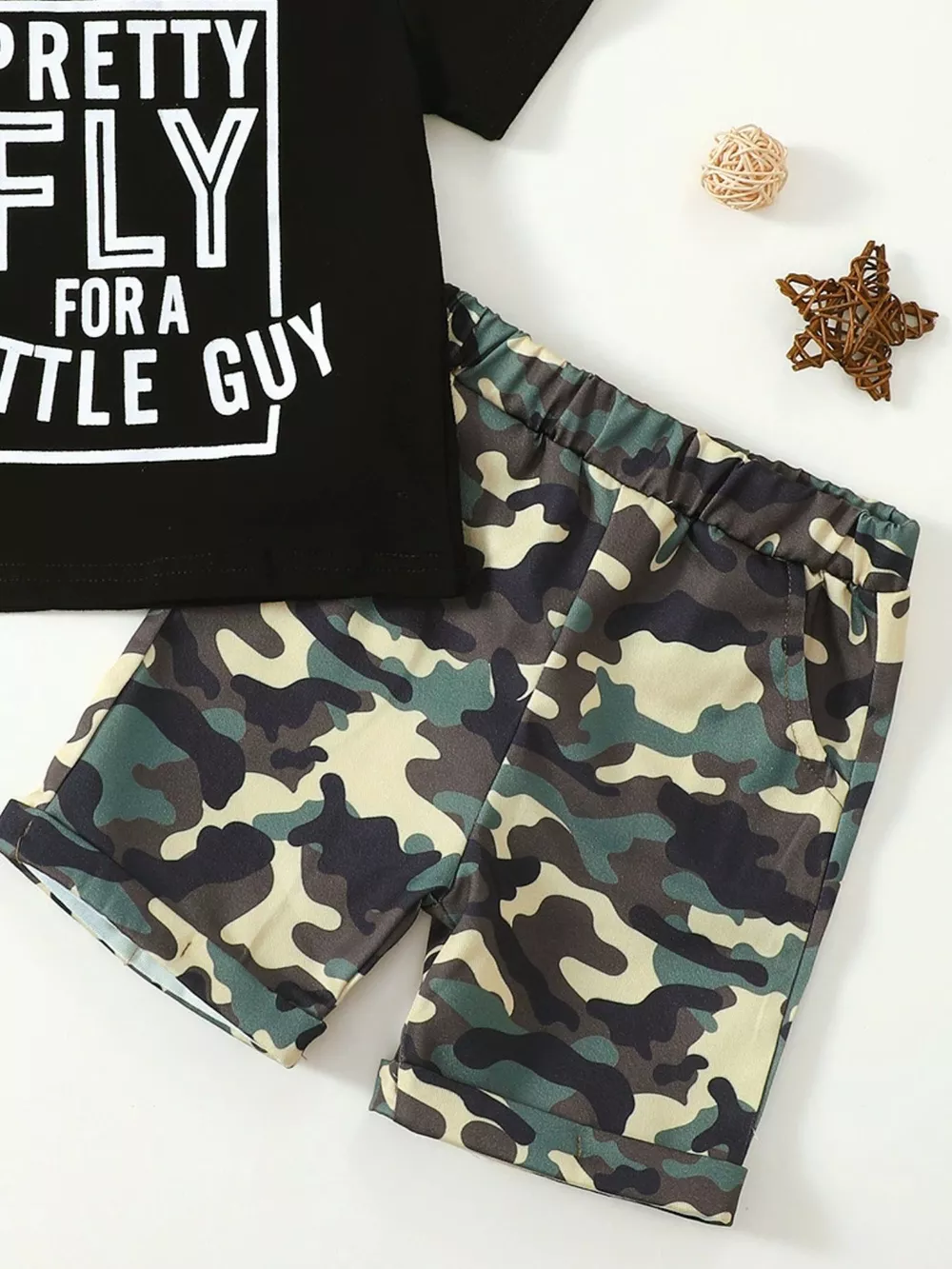 Children's Letter Graphic Tee and Camouflage Shorts Set, image 9