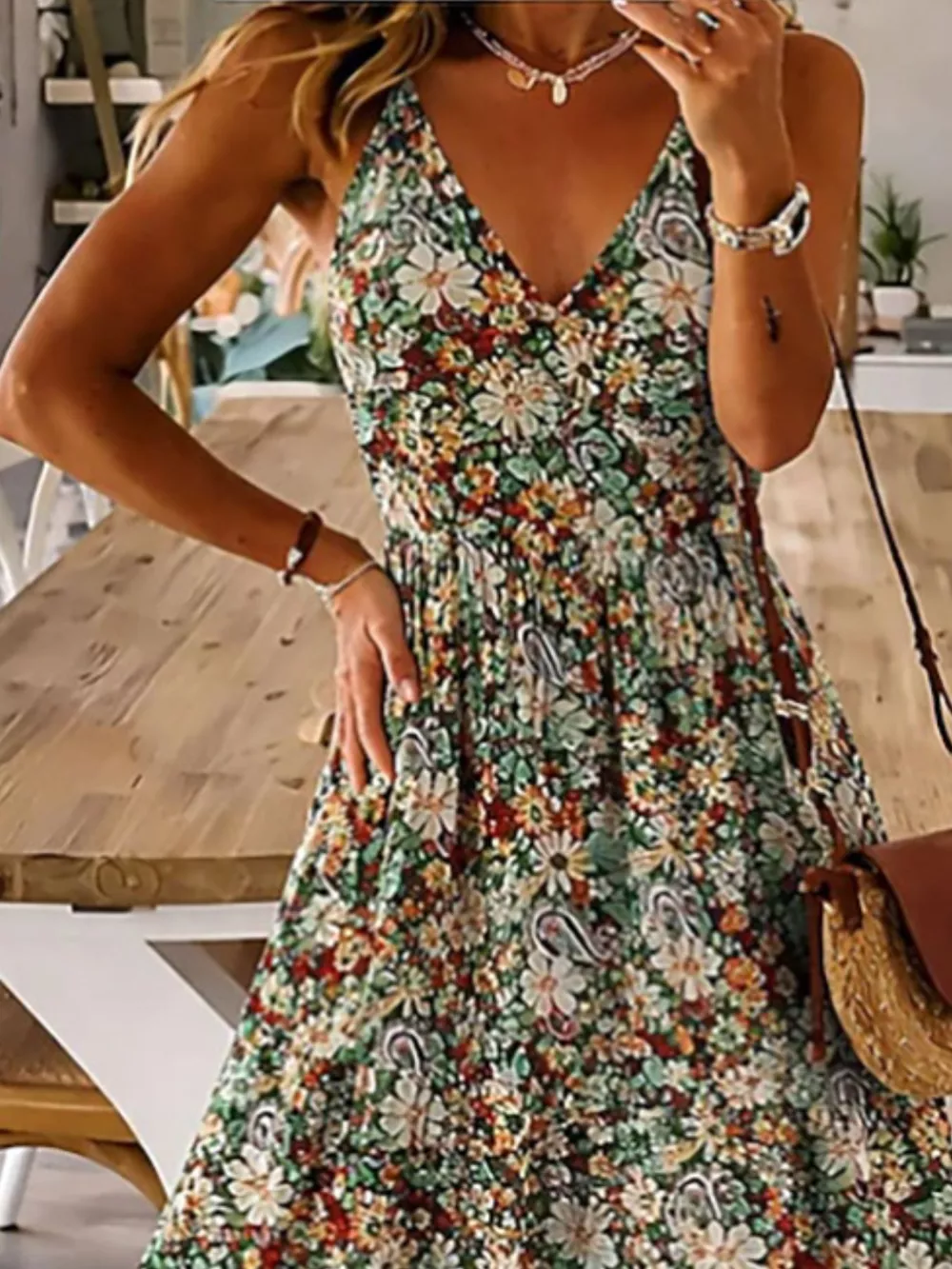 Floral Print Maxi Dress with Spaghetti Straps, image 5