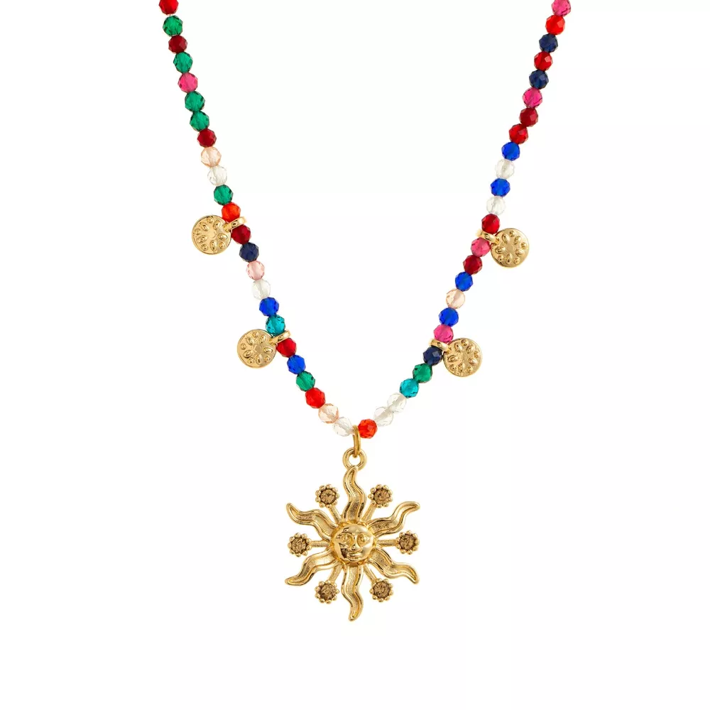 14K Gold-Plated Bead Sun Pendant Necklace, image 2