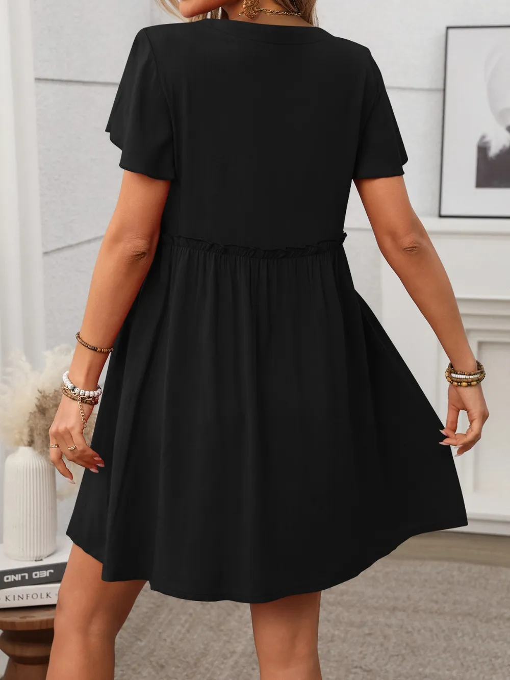 Button Front Flutter Sleeve Dress, image 5
