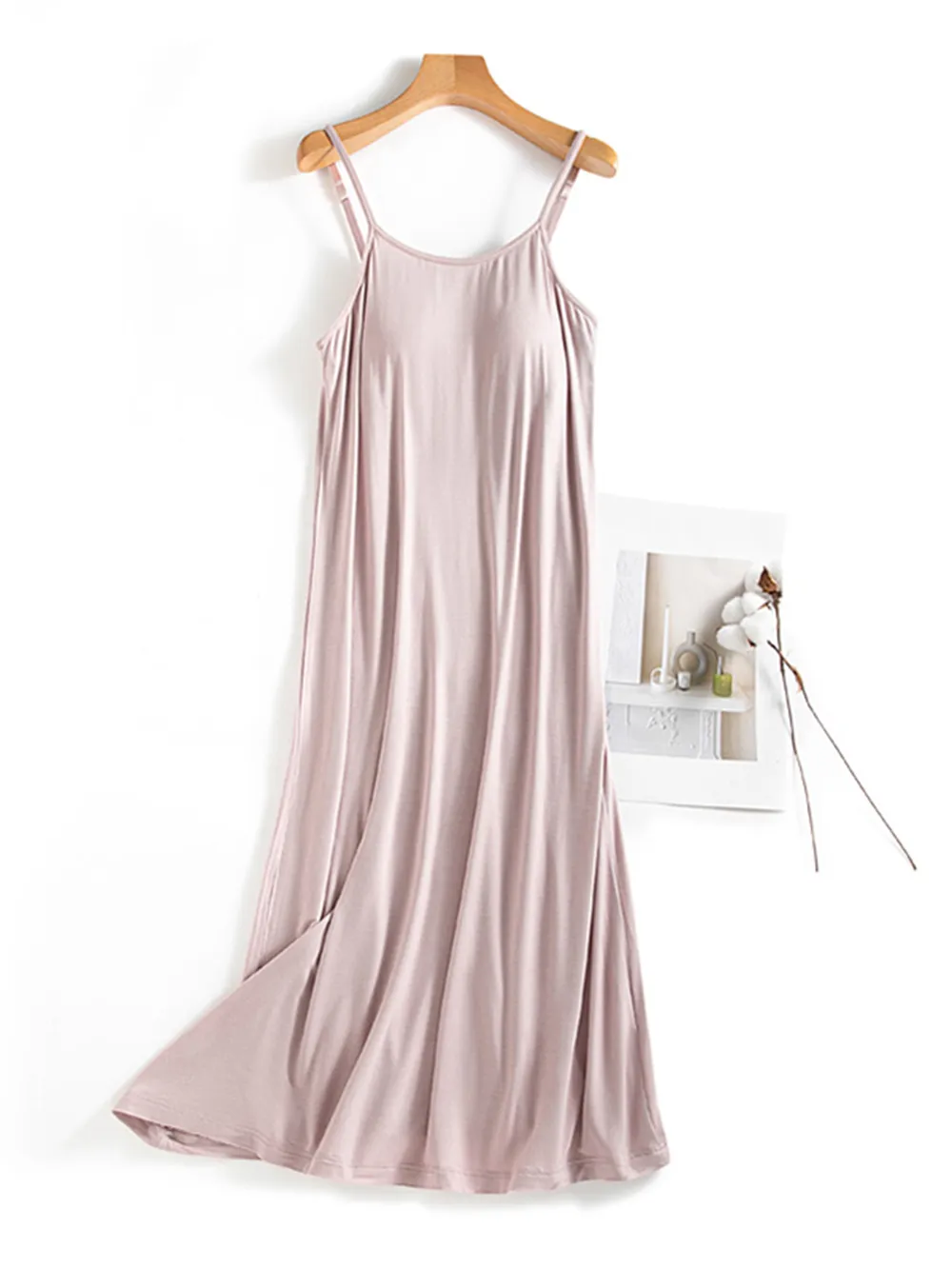 Scoop Neck Midi Cami Dress with Bra, image 3