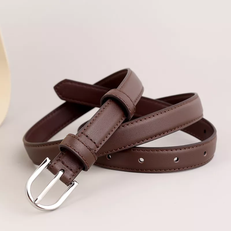 Skinny Leather Belt with Silver Buckle, image 5