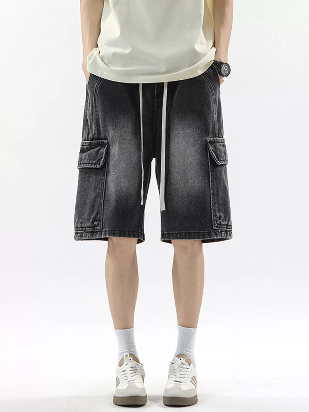 Men's Full Size Wash Drawstring Cargo Shorts Plus Size, image 2