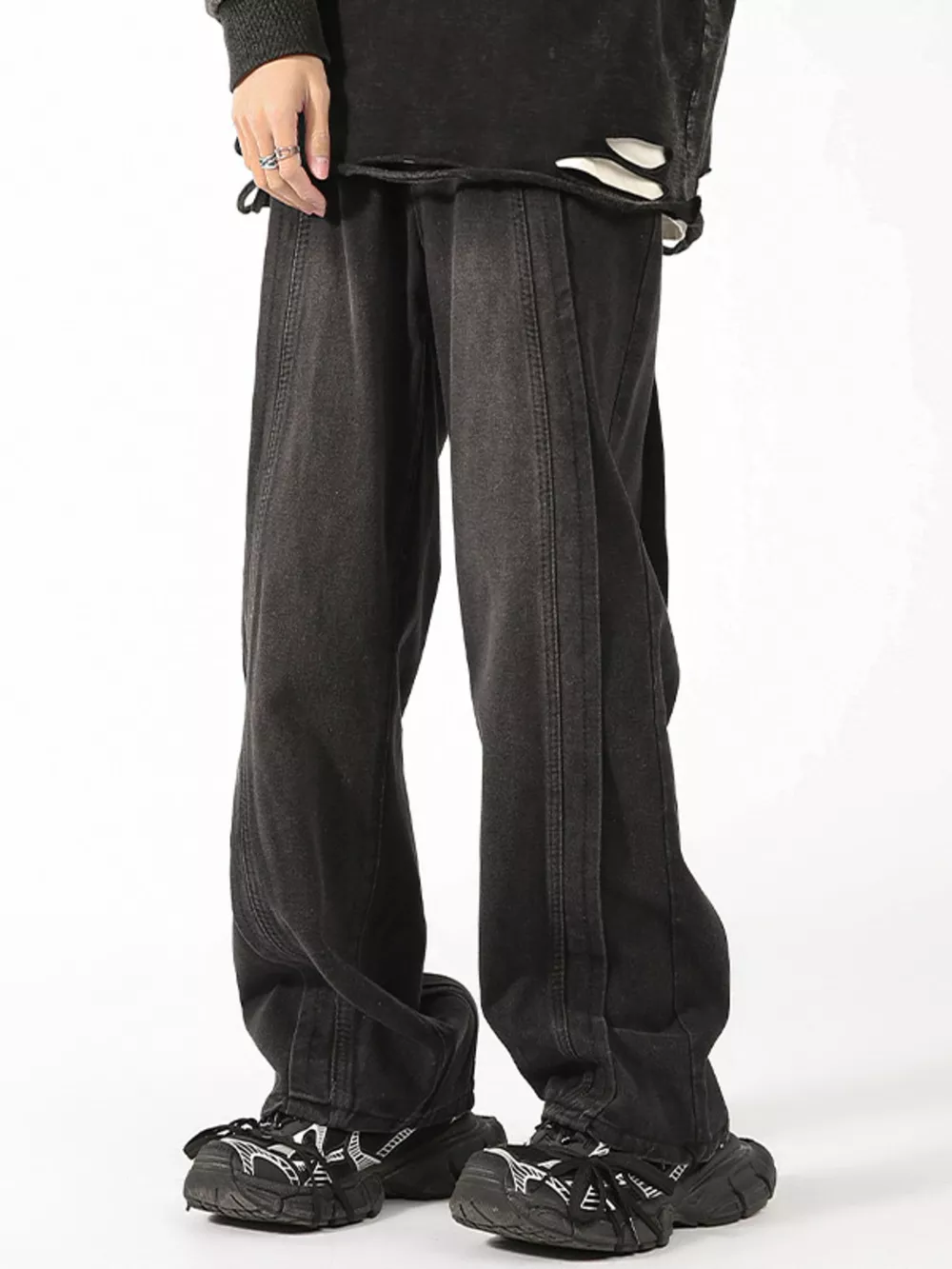 Men's Plus Size Washed Wide Leg Jeans, image 3