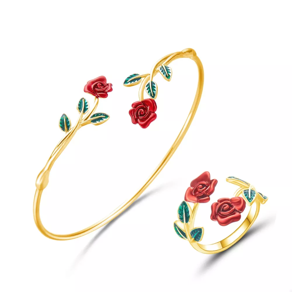 Rose Bypass Ring and Bracelet Jewelry Set, image 7