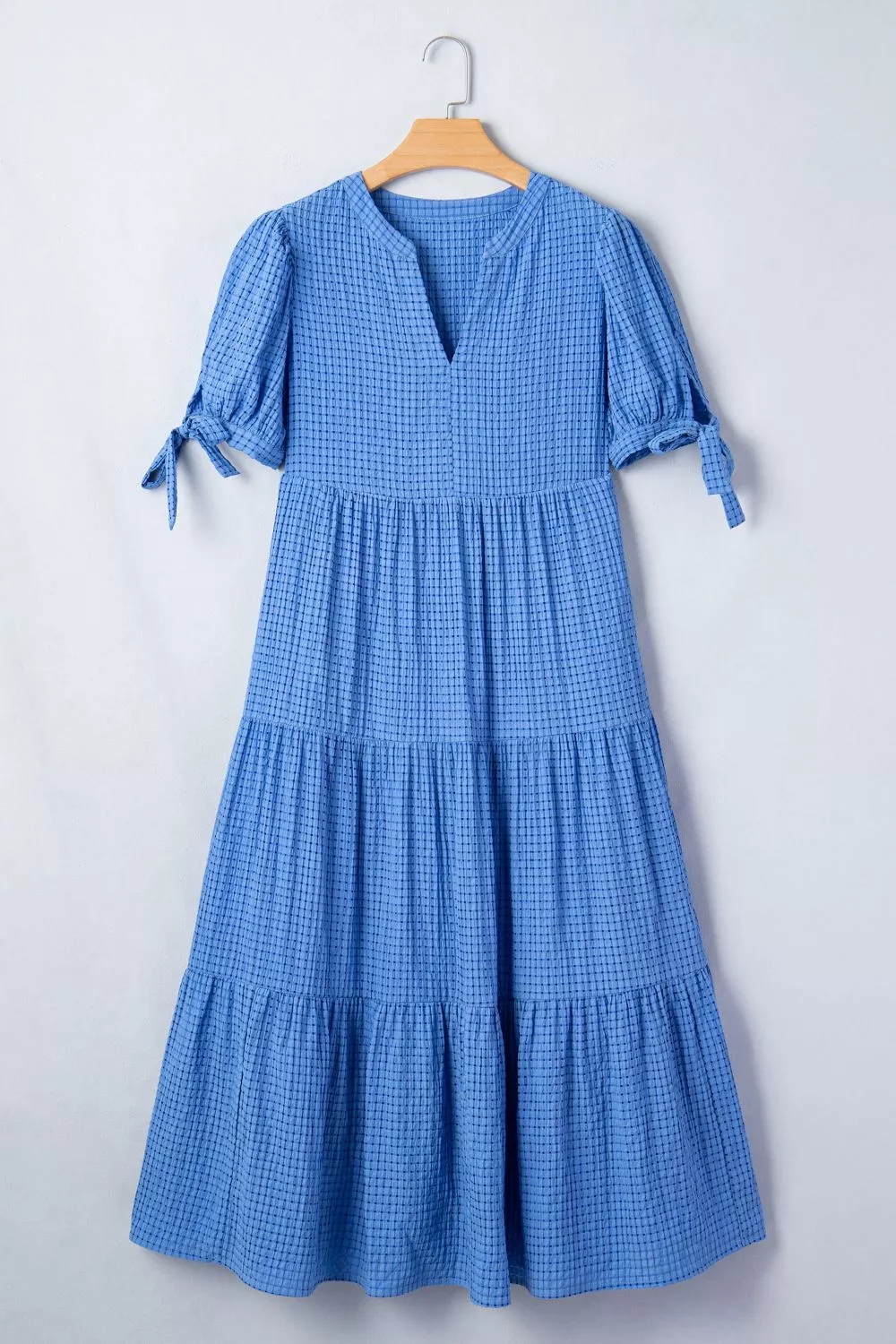 Notched Short Sleeve Tiered Midi Dress, image 7