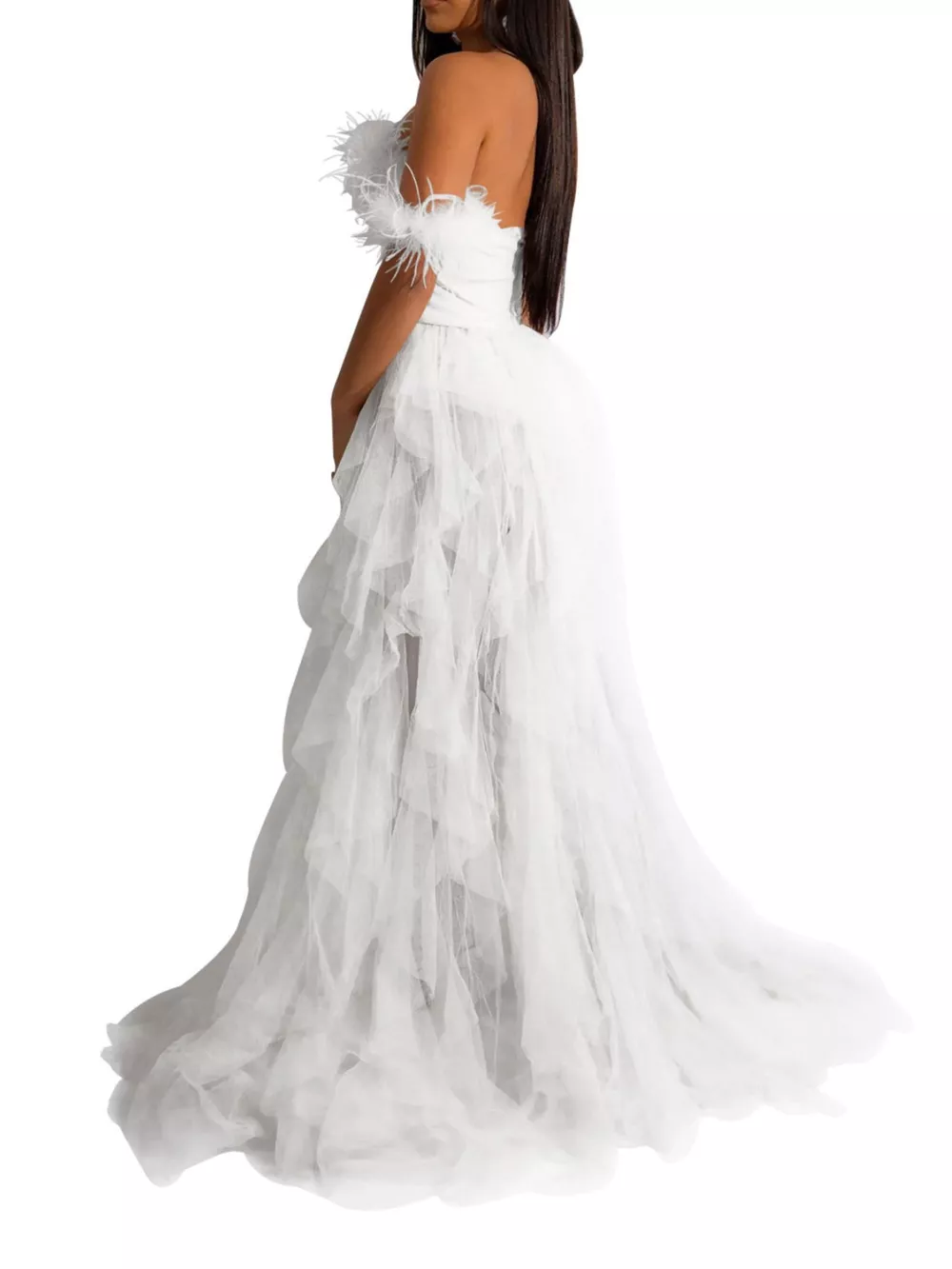 Feathered Corset Tulle Evening Dress, image 10