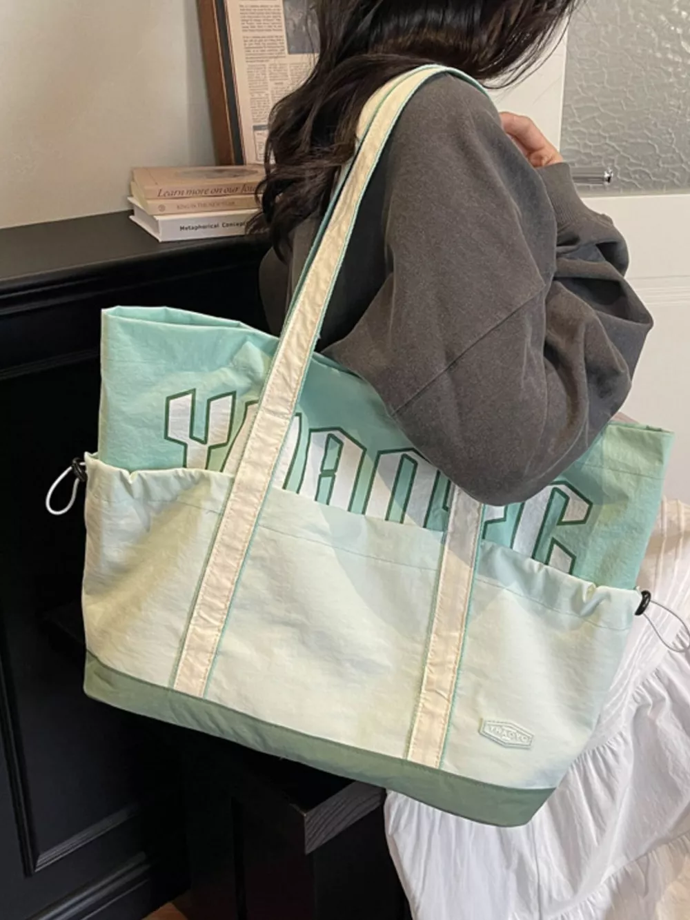 Drawstring Letter Shoulder Bag, image 9