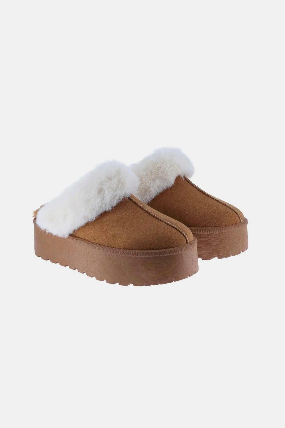 Thick Bottom Fur Trim Snow Slippers, image 2