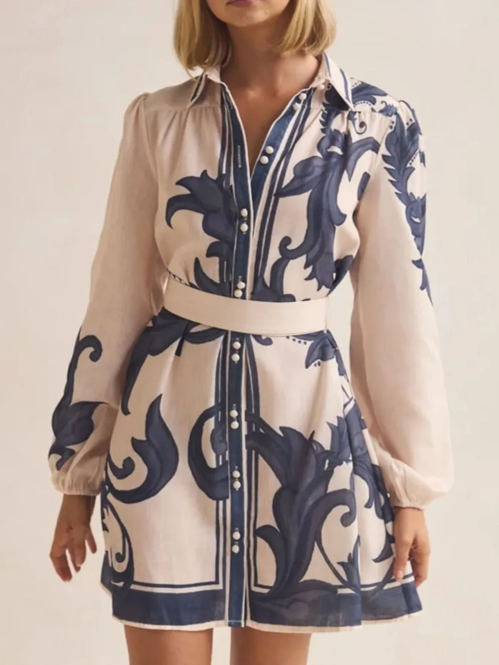 Printed Long Sleeve Shirt Dress, image 4