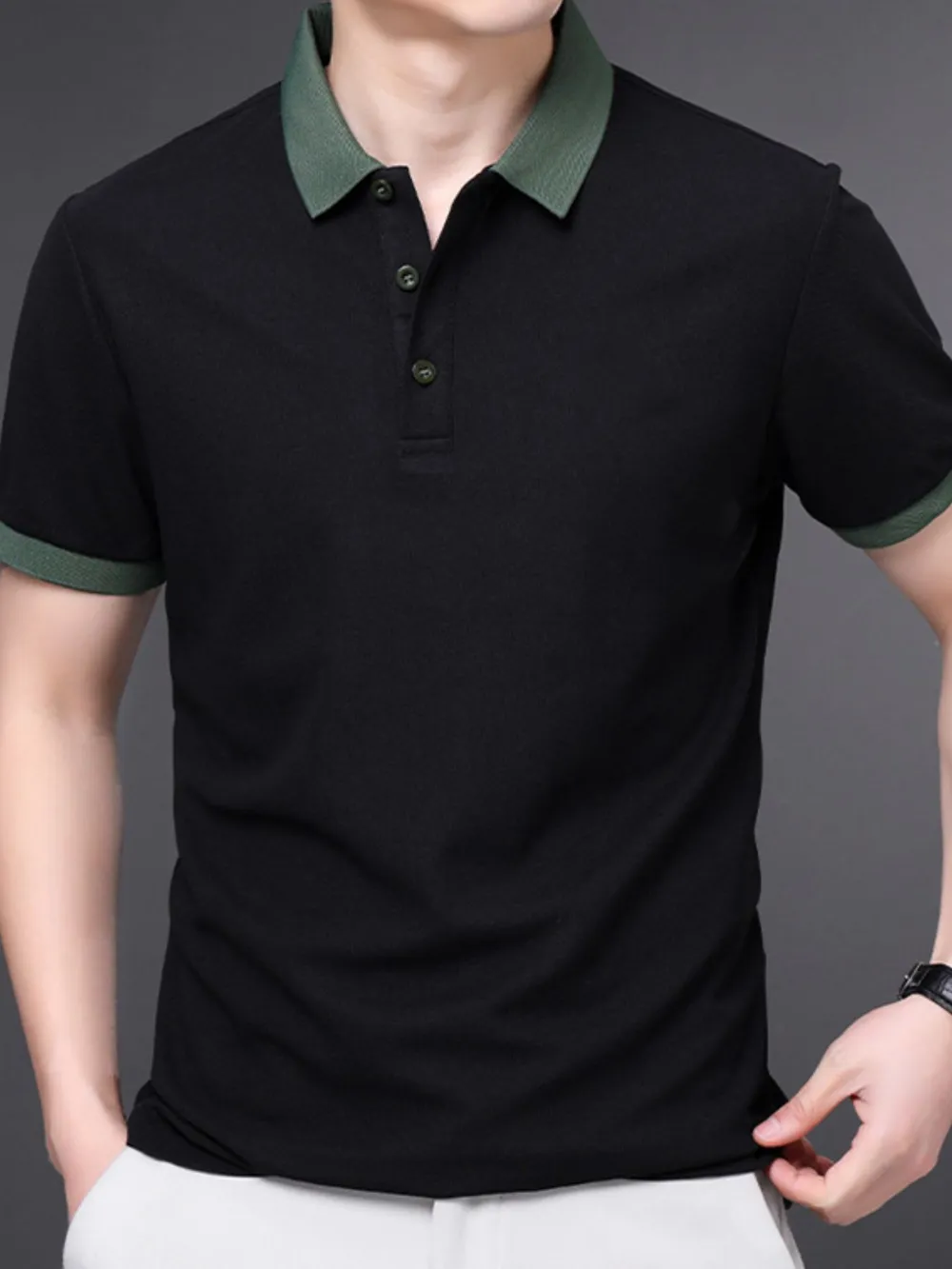 Men's Plus Size Contrast Collar Short Sleeve Polo Shirt, image 8