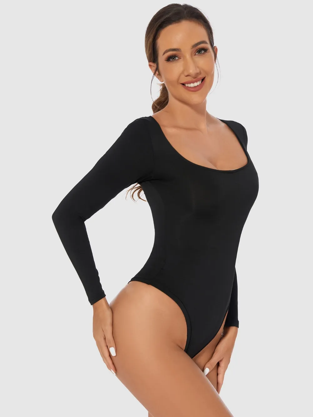Full Size Scoop Neck Long Sleeve Bodysuit, image 2