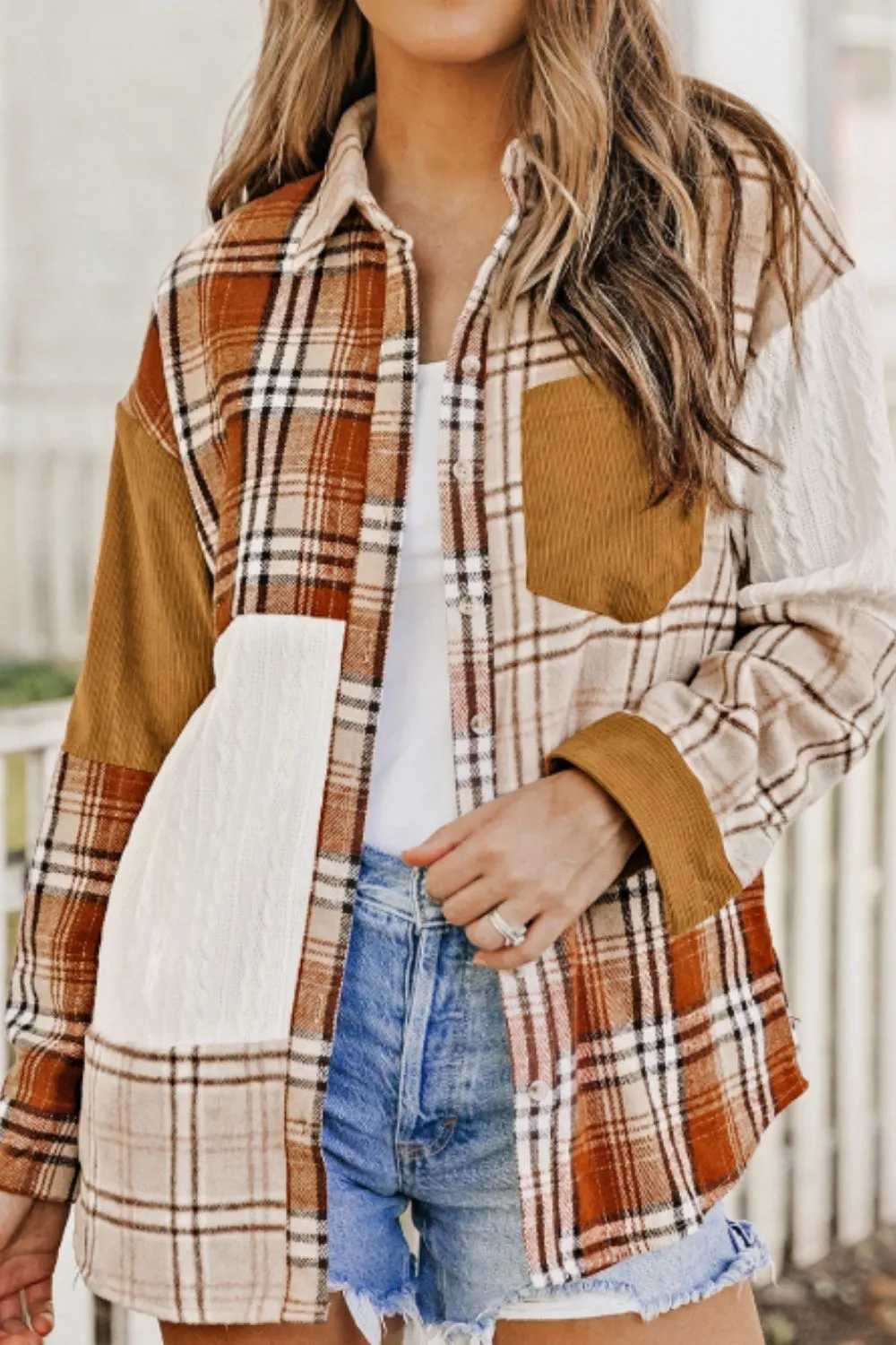 Plaid Button Up Long Sleeve Shacket, image 2