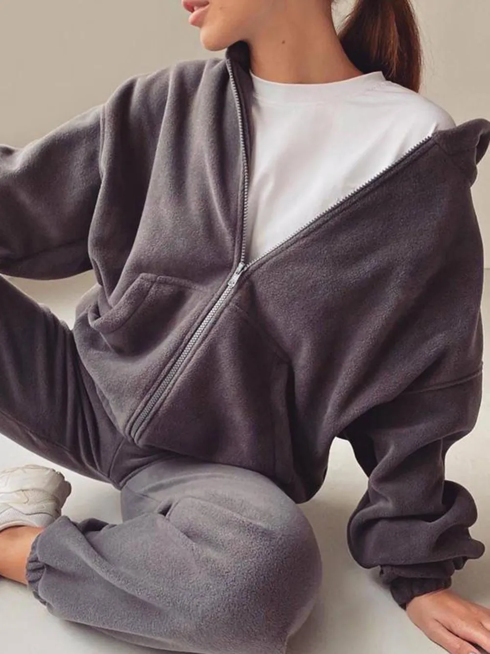 Zip Up Long Sleeve Hoodie and Joggers Set, image 2