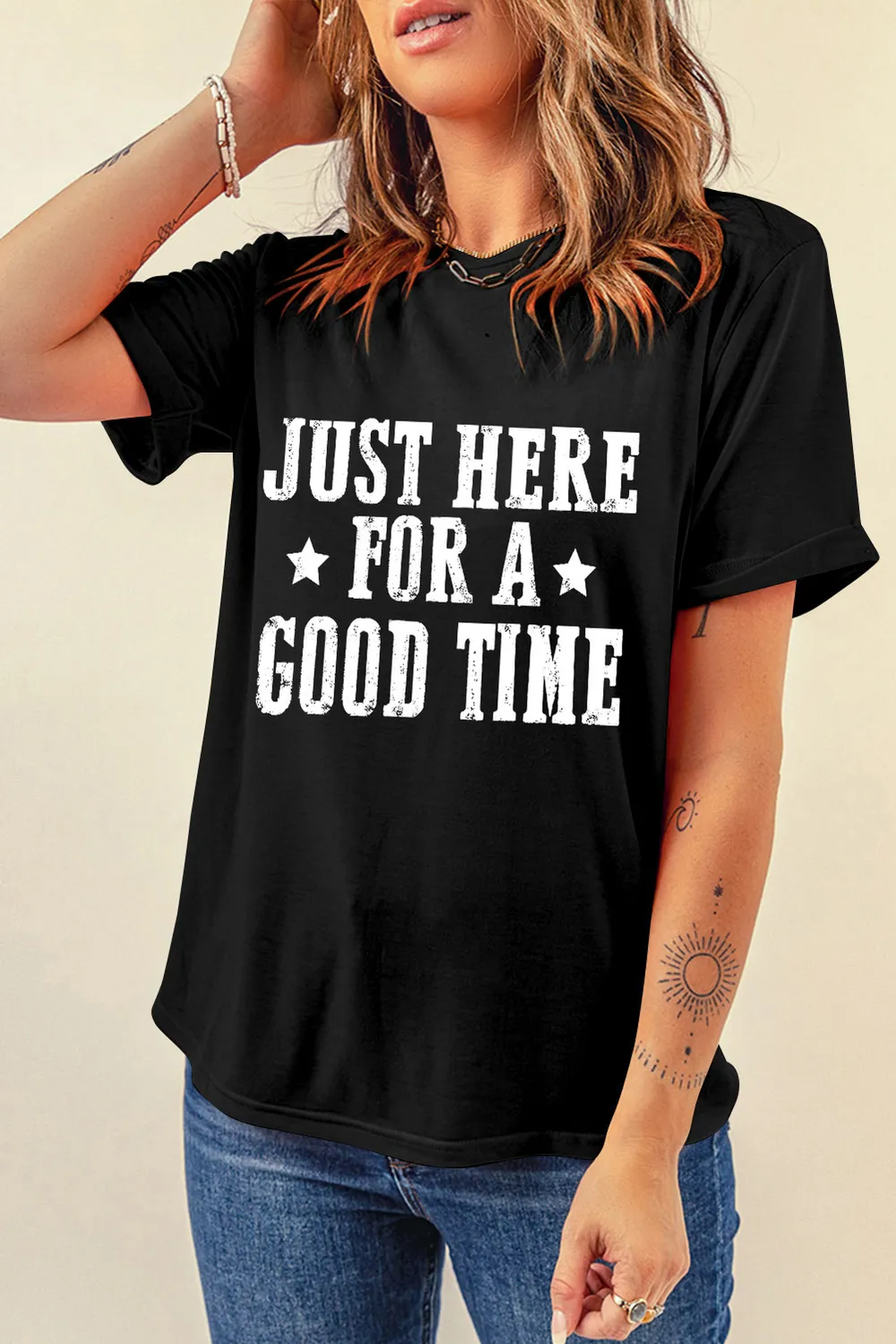 Letter Graphic Round Neck Short Sleeve T-Shirt, image 2