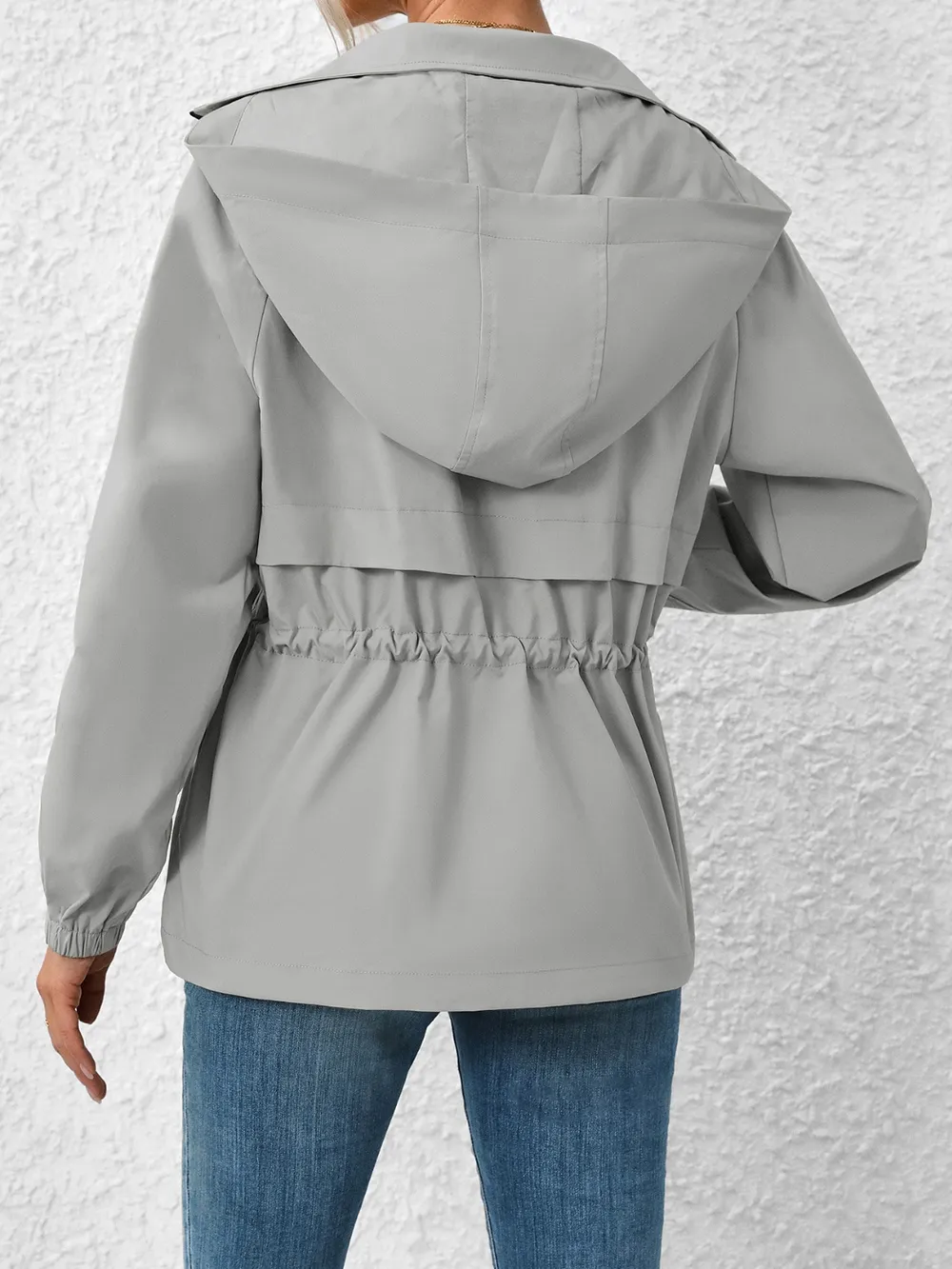 Drawstring Zip Up Hooded Jacket, image 2