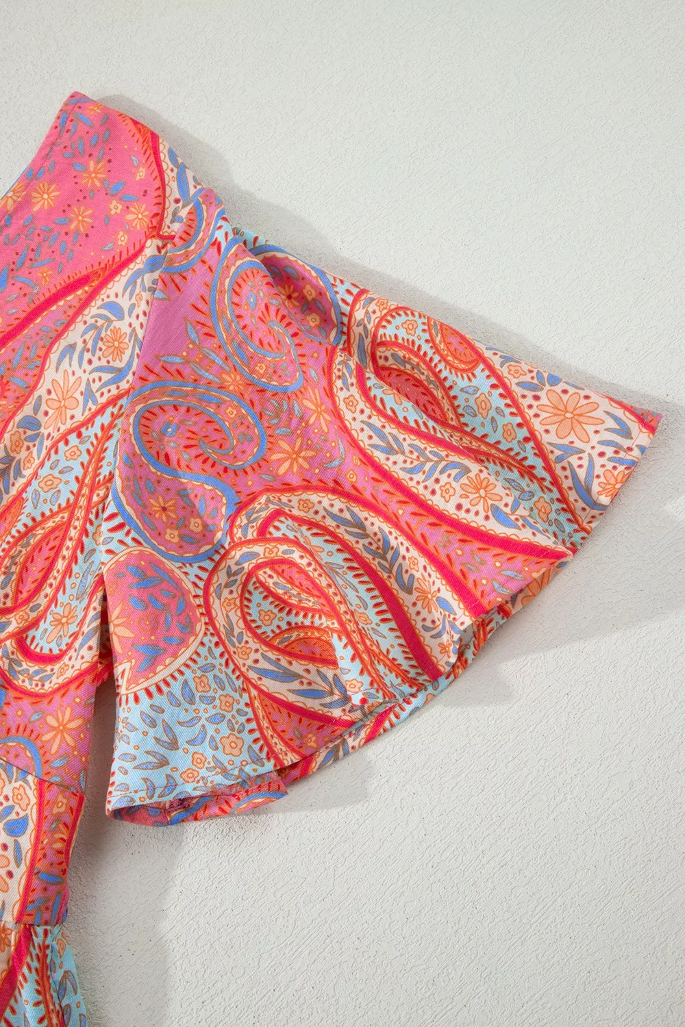 Paisley Print V-Neck Short Sleeve Boho Dress with Ruffle Details, image 9