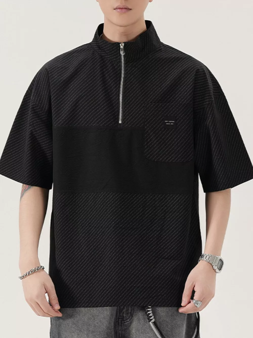 Men's Full Size Half-Zip Textured Oversized T-Shirt Plus Size, image 2