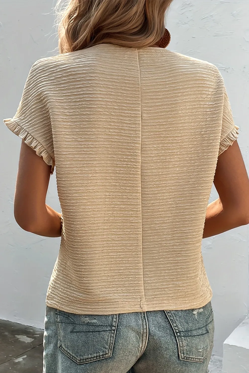 Frill Round Neck Short Sleeve Blouse, image 2