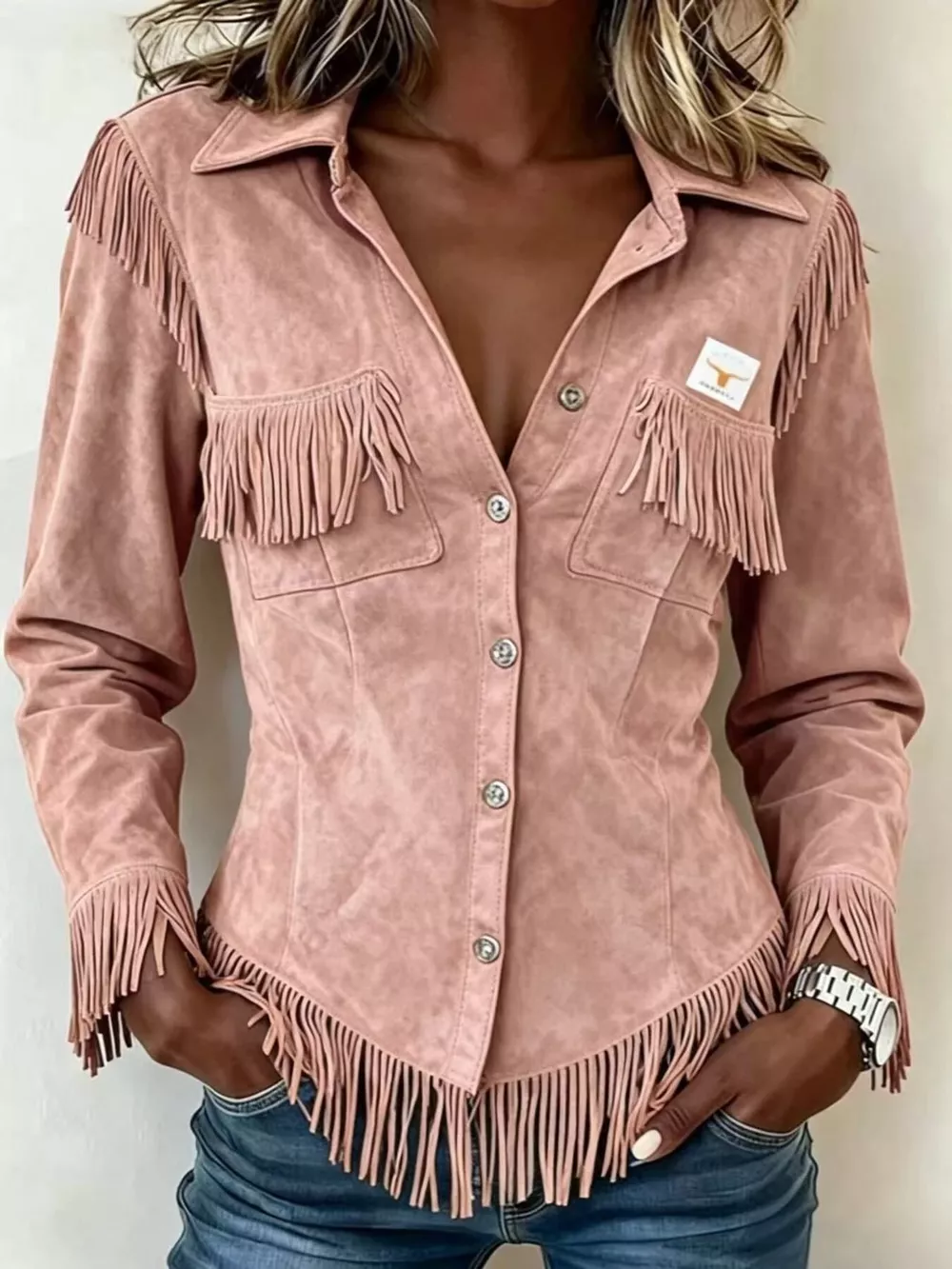 Full Size Fringed Snap Down Jacket Plus Size, image 10