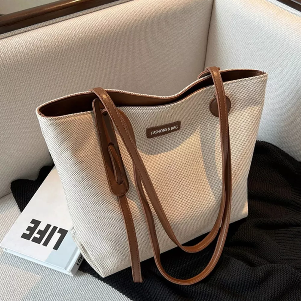 Leather Trim Canvas Shoulder Bag, image 3