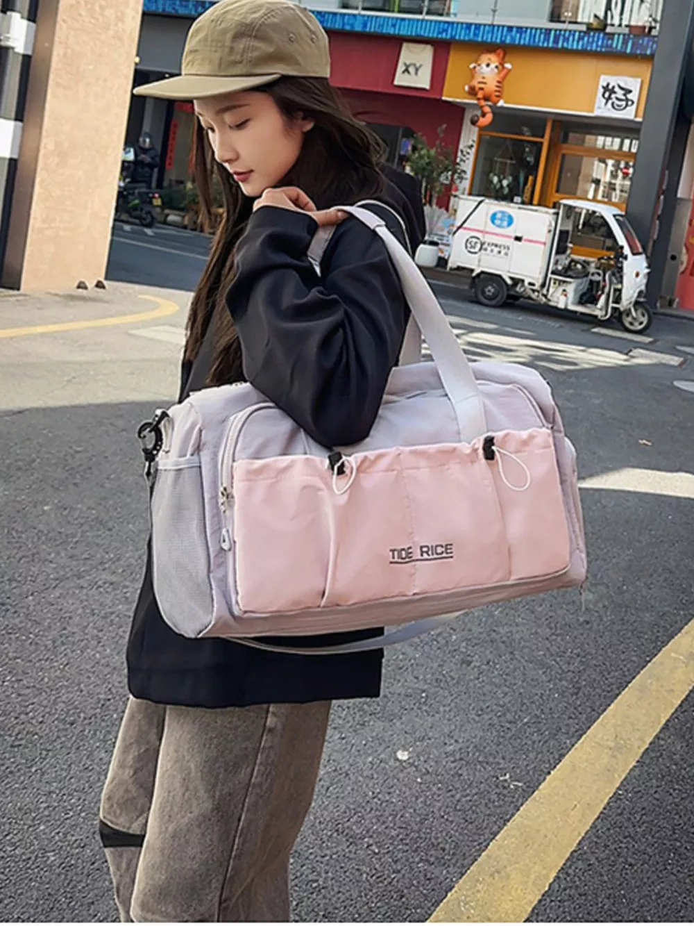 Drawstring Multiple Pockets Travel Bag, image 4