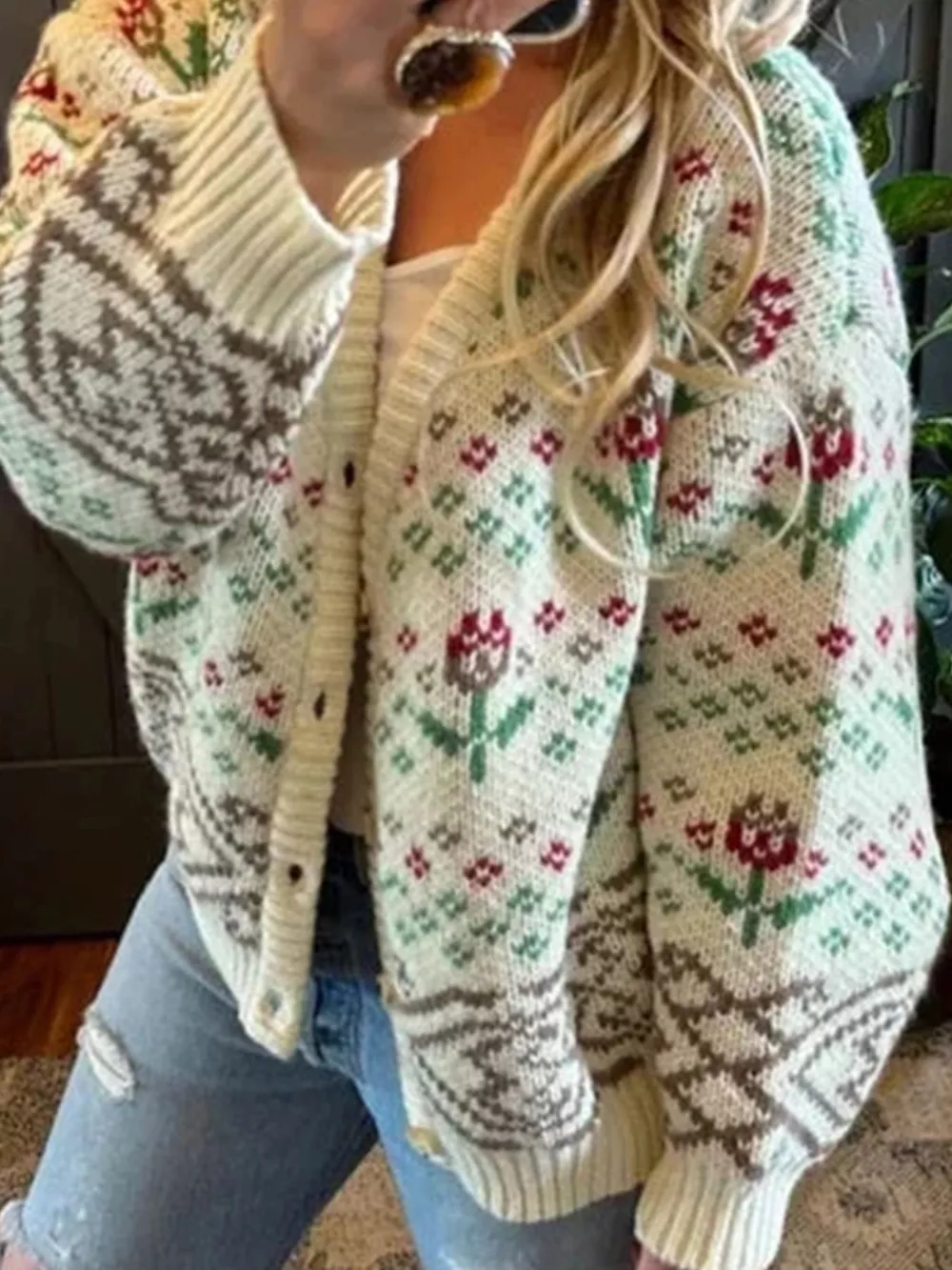 Floral Pattern Button-Up Cardigan, image 2