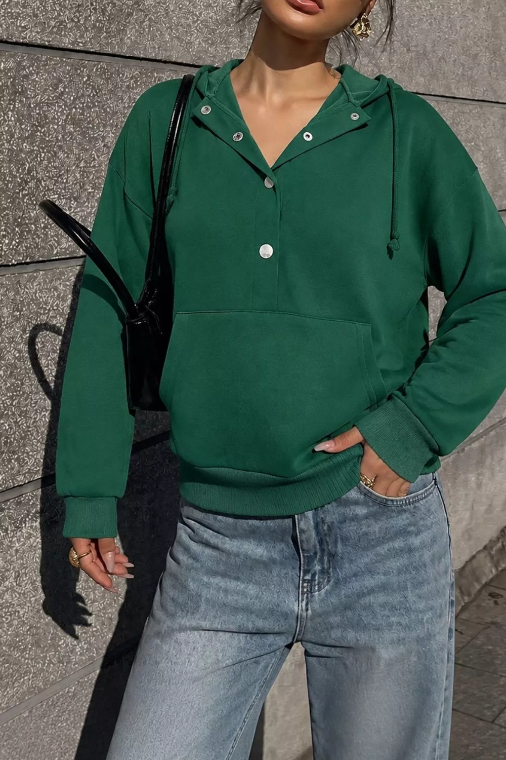 Half Snap Kangaroo Pocket Hoodie, image 2