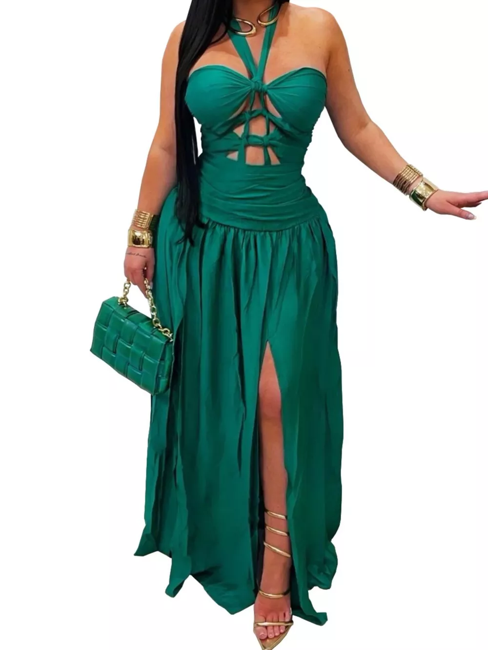 Halter Neck Cut-Out Maxi Dress with Front Slit, image 9