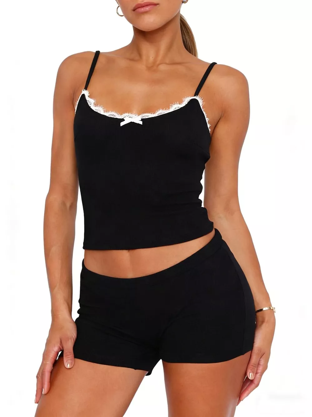 Contrast Trim Cami and Shorts Set, image 2