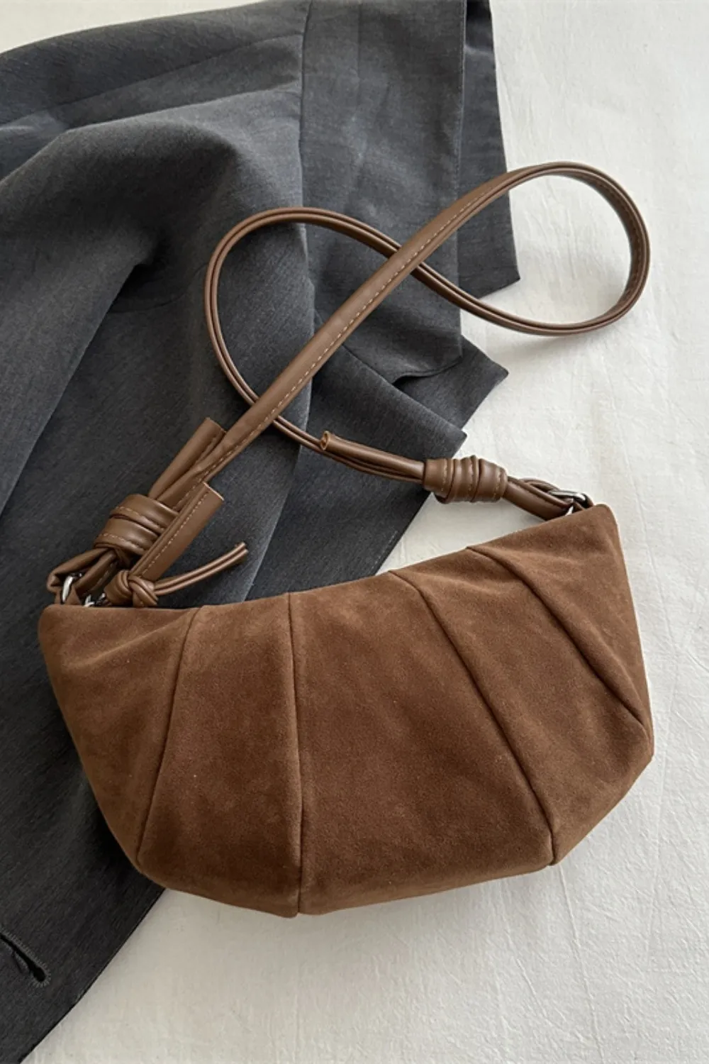 Suede Croissant Shape Shoulder Bag, image 2