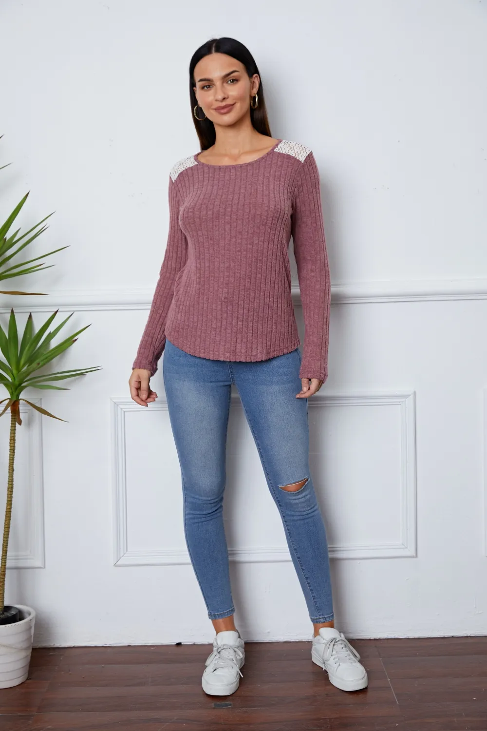 Lace Detail Long Sleeve T-Shirt, image 6
