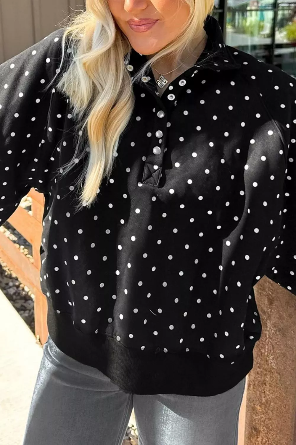 Polka Dot Snap-Button Sweatshirt, image 4