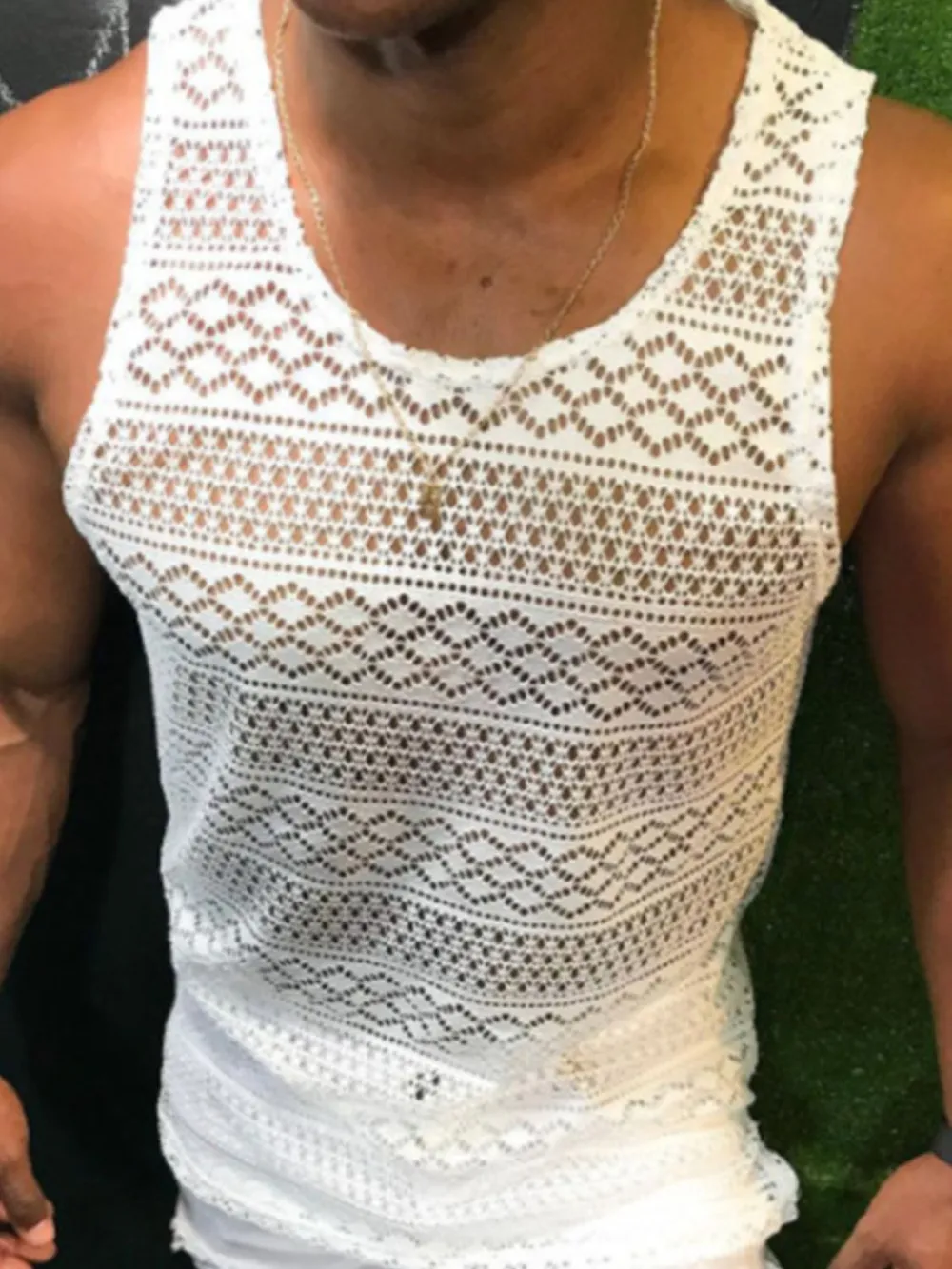 Men's Full Size Openwork Round Neck Tank Plus Size, image 3