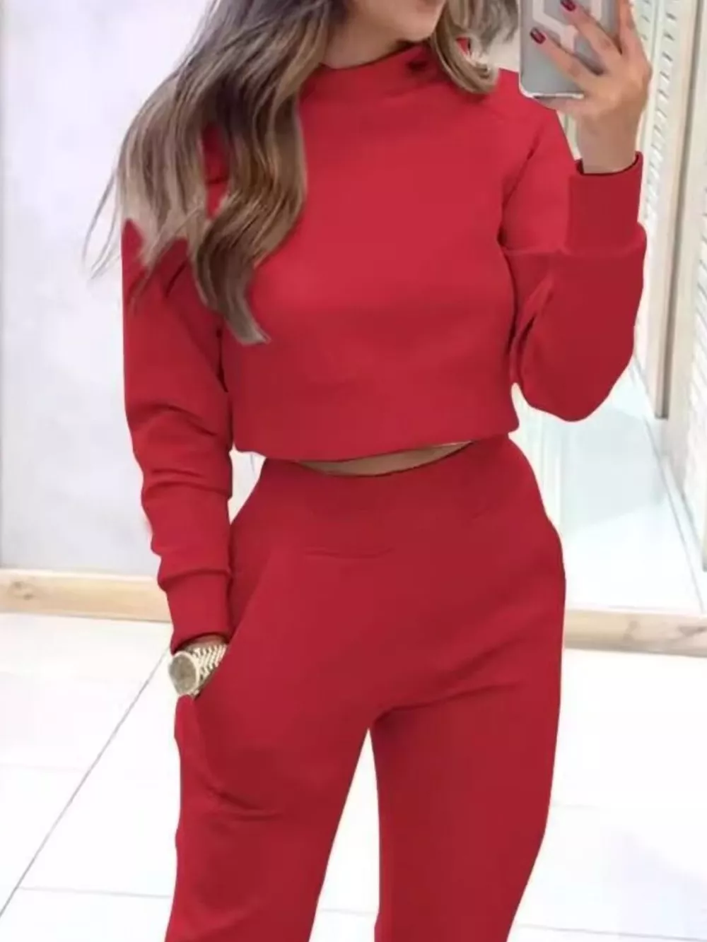 Cropped Sweatshirt and Jogger Set, image 2