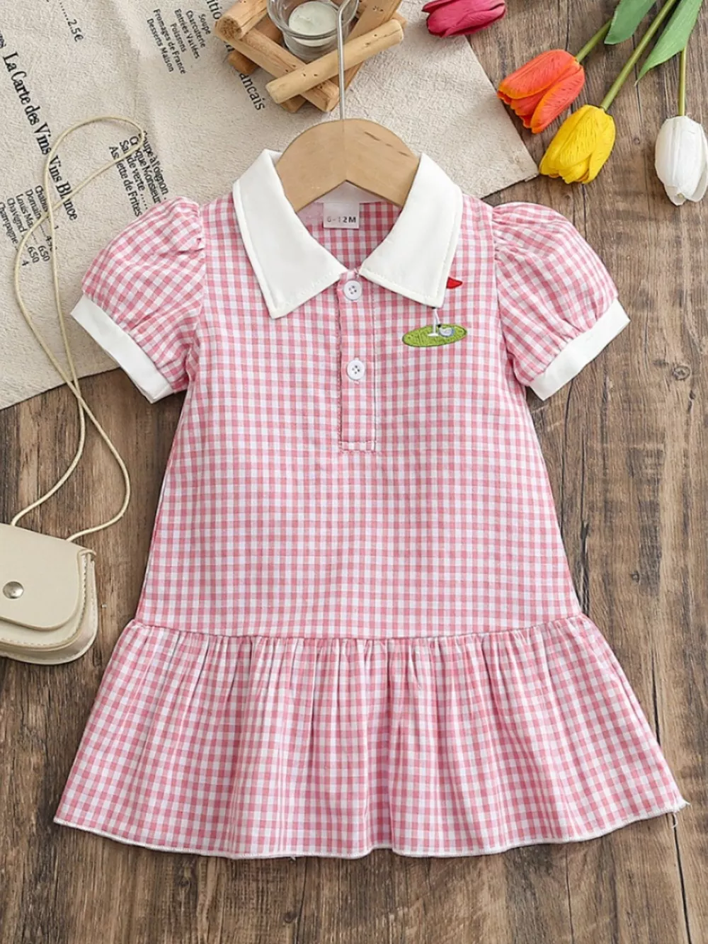 Children's Gingham Ruffle Hem Polo Dress