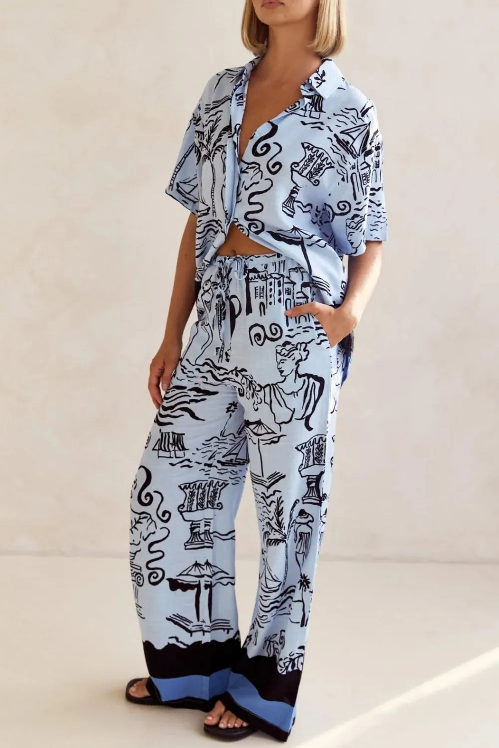 Printed Button Up Shirt and Pants Set Plus Size, image 3