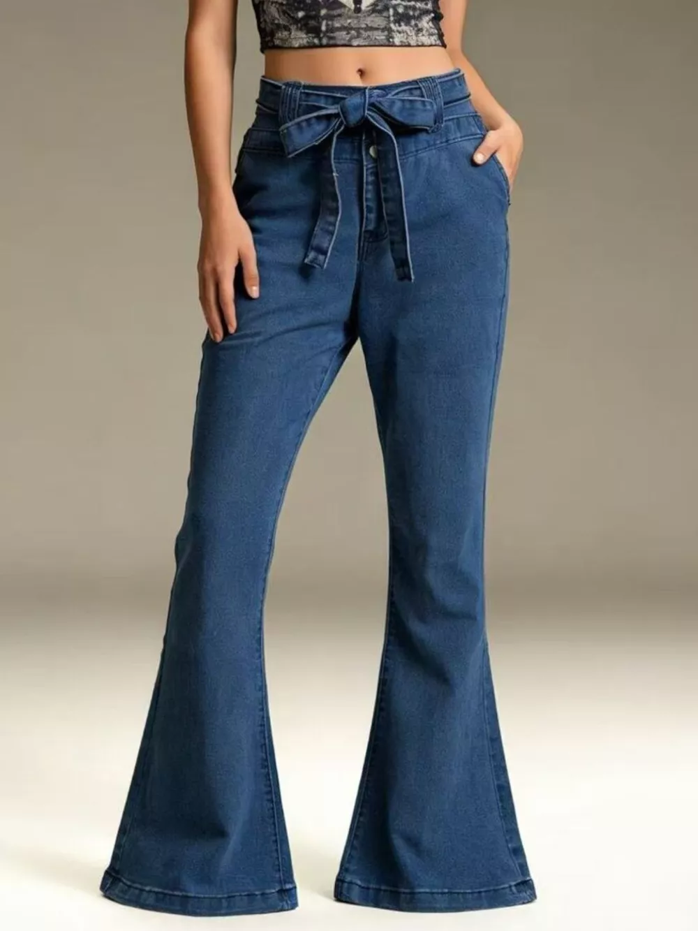 Bow-Tie High-Waisted Flare Jeans, image 4
