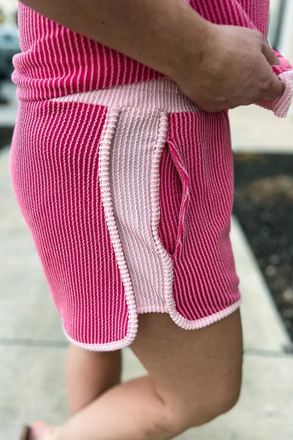 Ribbed Round Neck Top and Shorts Two-Piece Casual Set, image 2