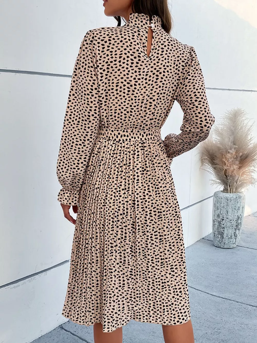 Animal Print Mock Neck Flounce Sleeve Dress, image 6