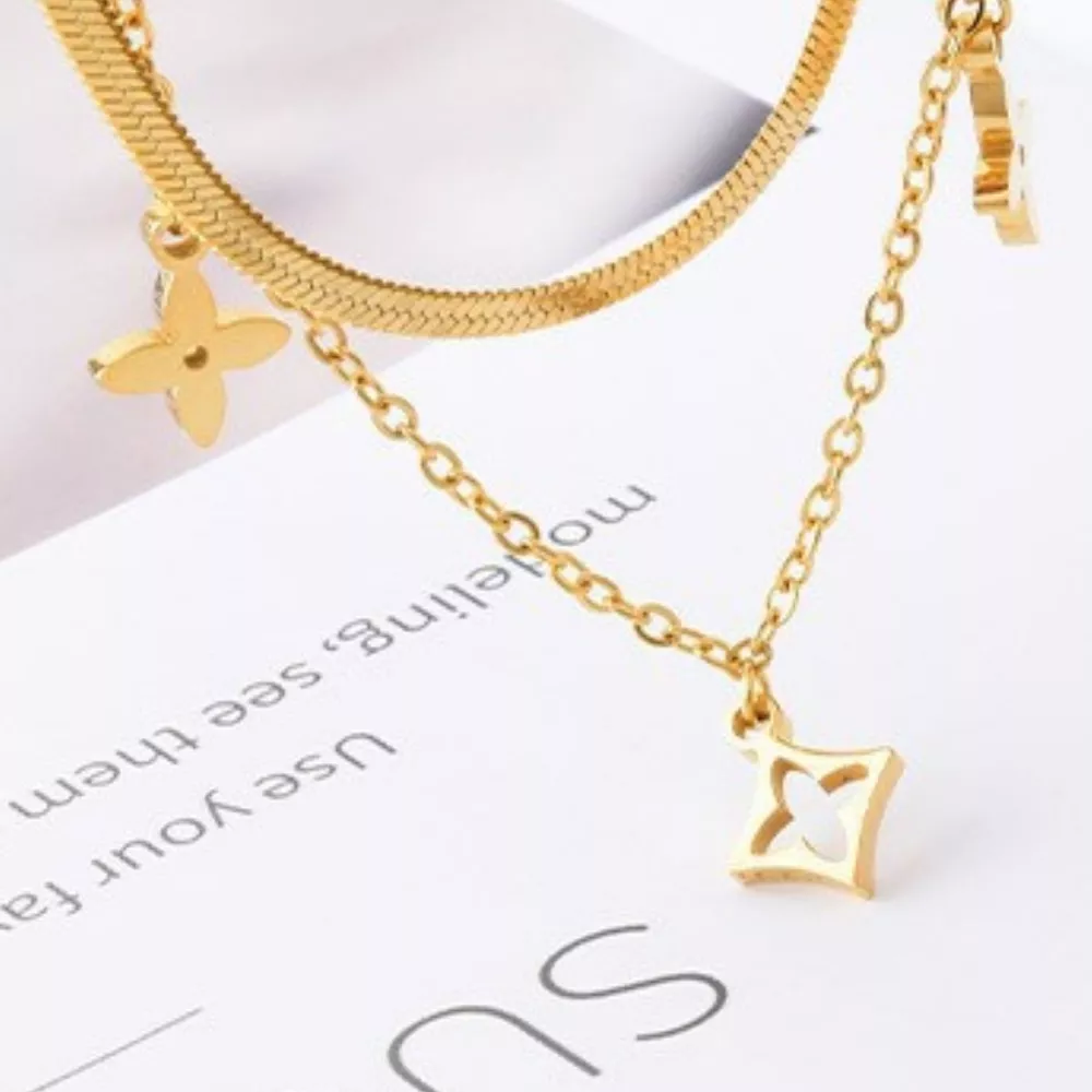 18K Gold-Plated Double Layered Charm Necklace, image 2