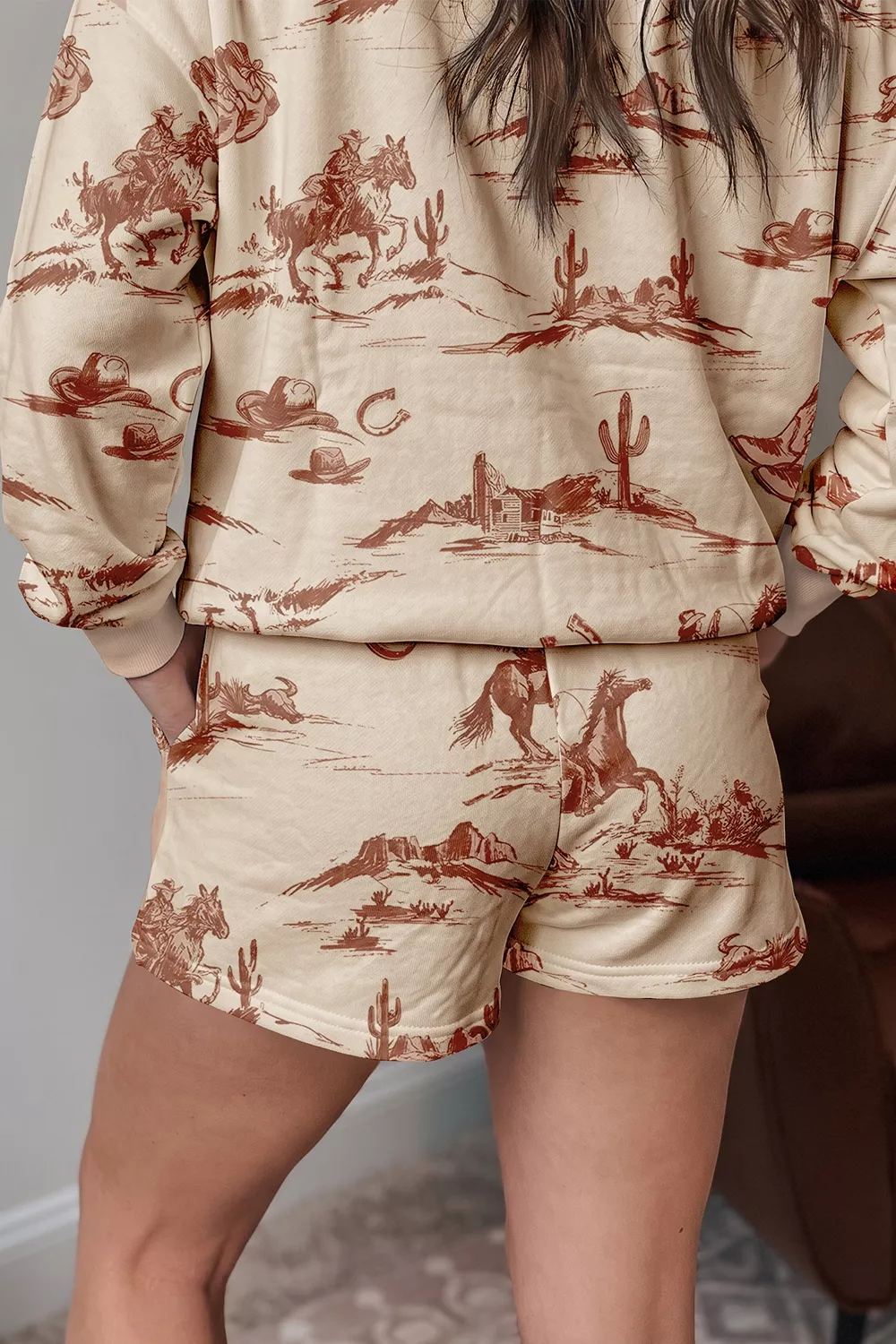 Cowboy Print Long Sleeve Sweatshirt and Shorts Set, image 3