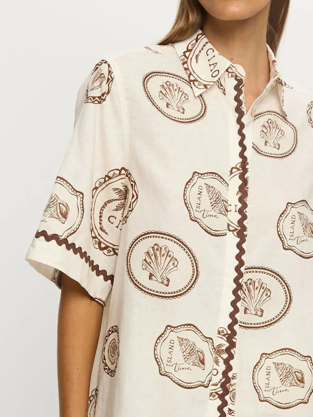 Printed Button Up Shirt and Skirt Set, image 7