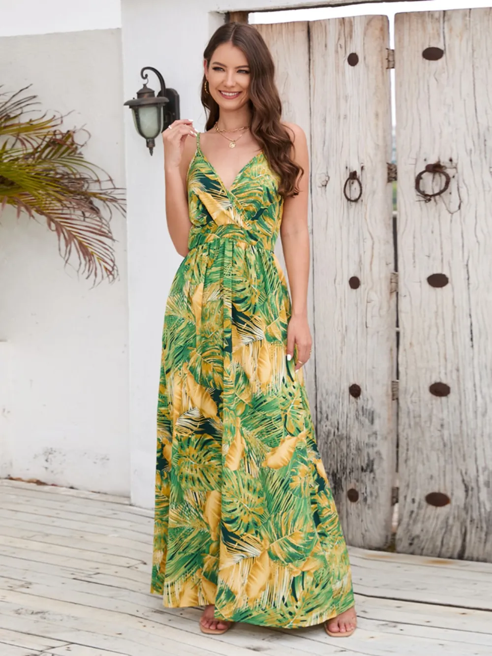 Printed Surplice Spaghetti Strap Dress, image 2
