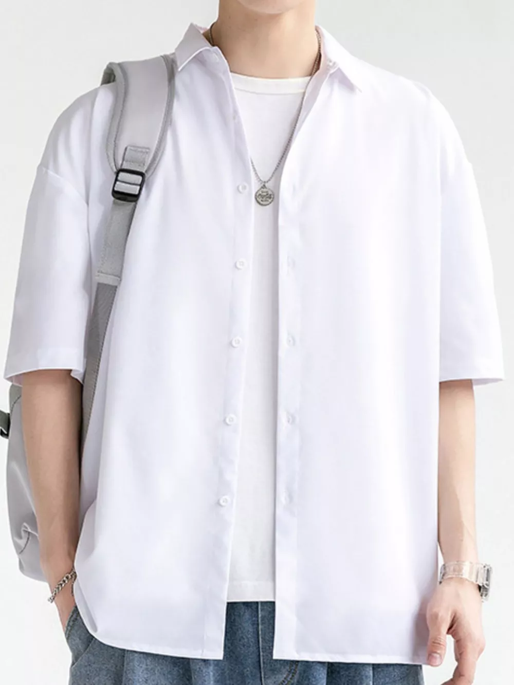 Men's Plus Size Solid Color Casual Short Sleeve Shirt, image 6