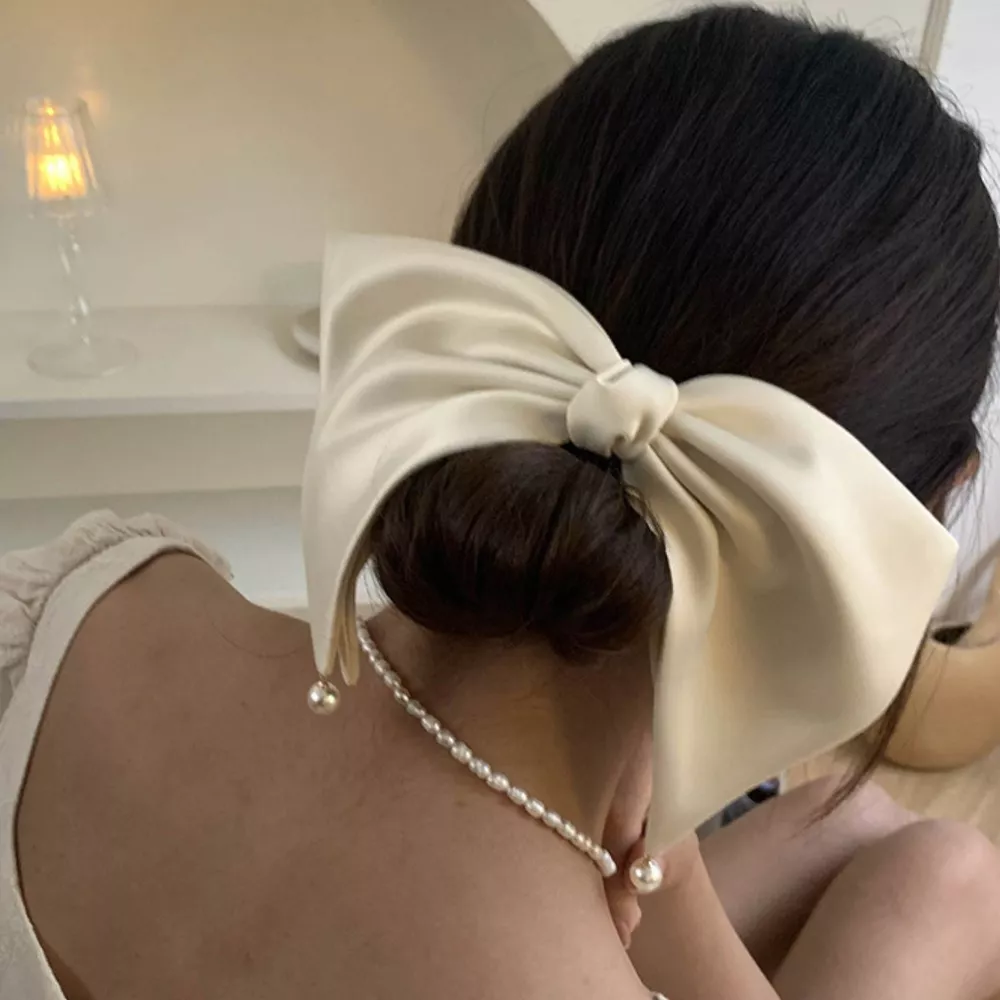 Satin Pearl Bow Hair Clip, image 3
